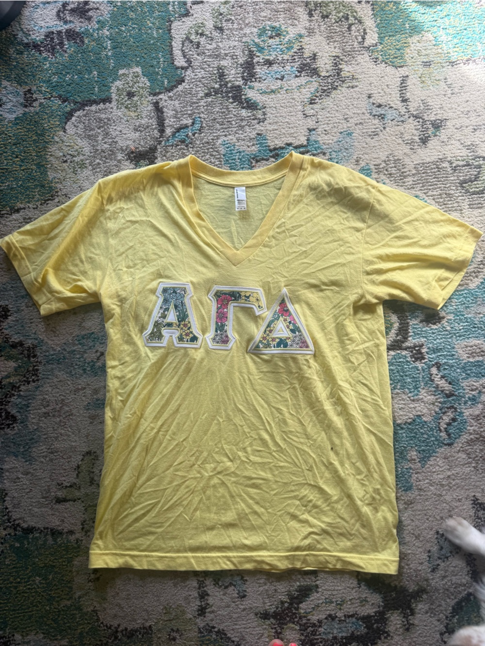 American Apparel Alpha Gamma Delta Floral Letter T-Shirt Yellow Size Medium